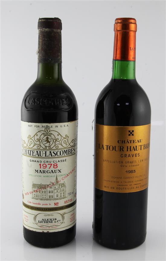 One bottle of Chateau Latour Haut Brion, 1983, Graves and one bottle of Chateau-Lascombes, 1978, Margaux,